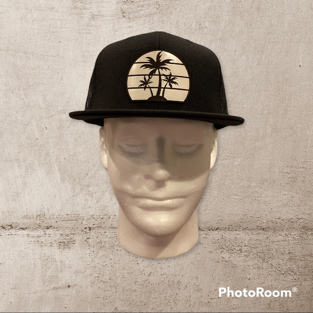 Palm Tree Flatbill Trucker Hat (Black & Black)